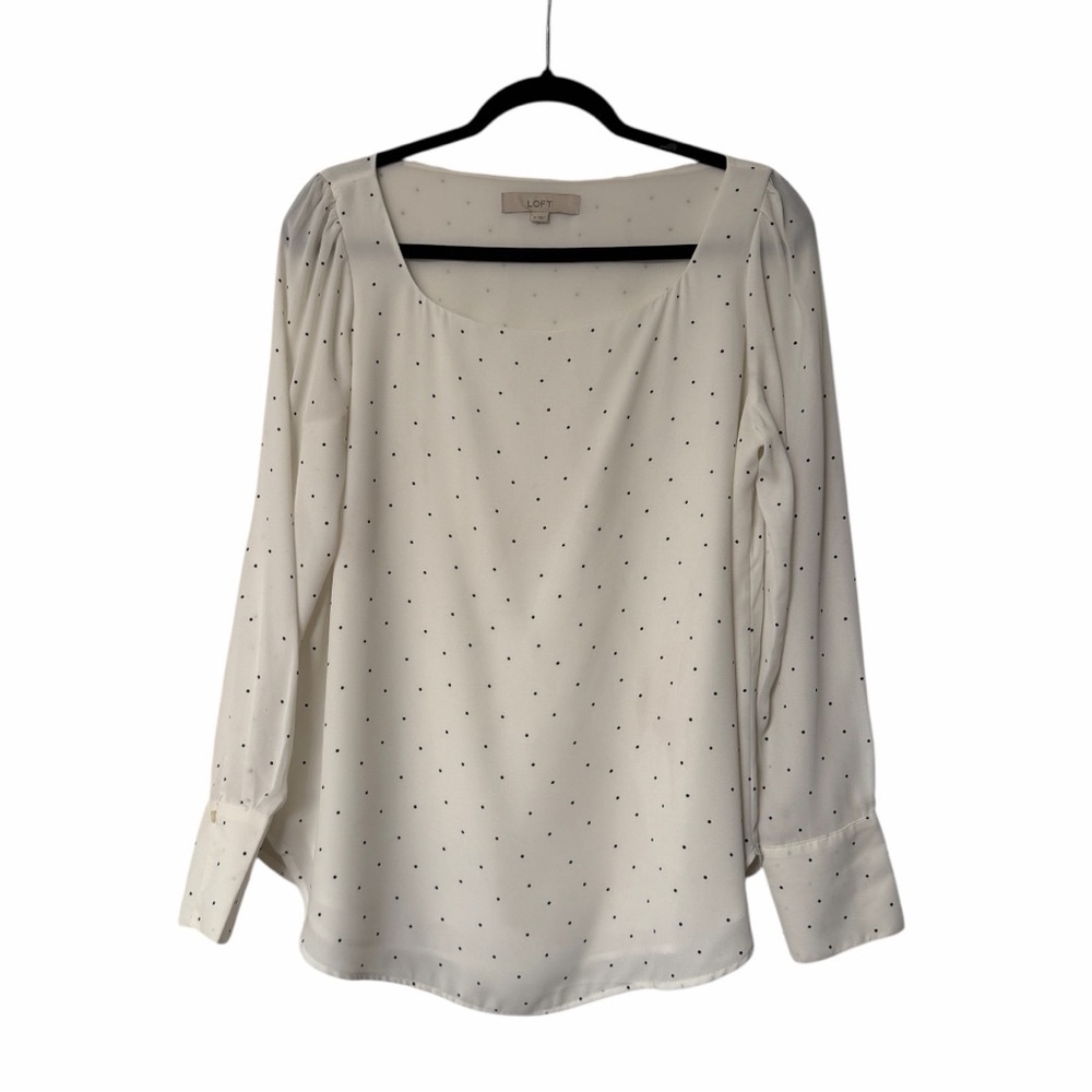 LOFT Polka Dot Long Sleeve Blouse White & Black Dots